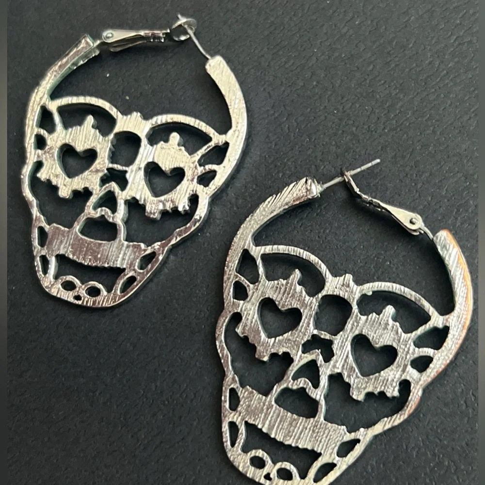 Silver Skull Hoop Earrings